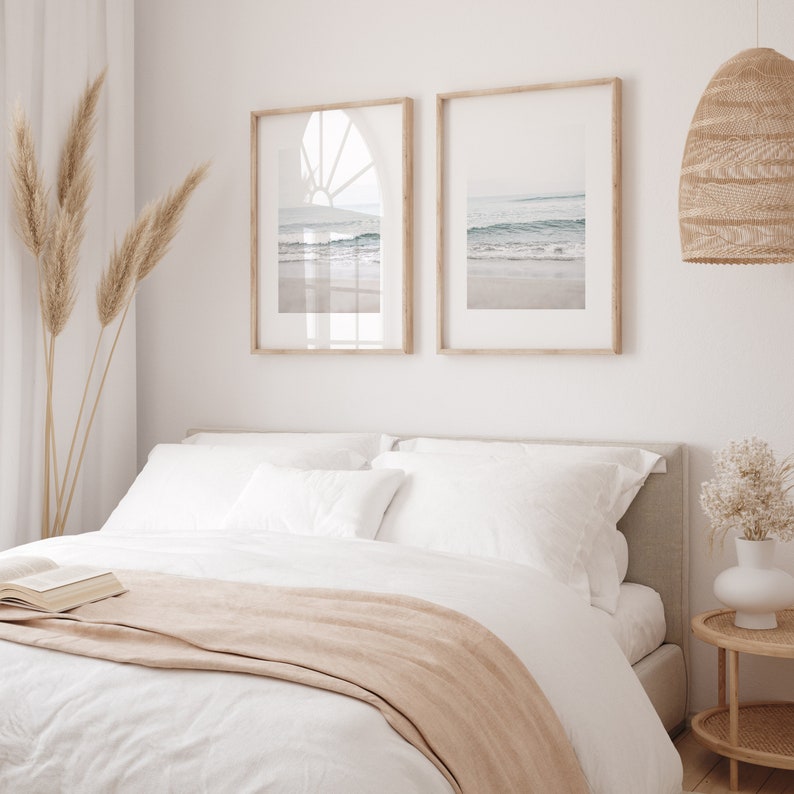 Muted Beach Prints Set of 2, Modern Coastal Art, Pastel Beach Wall Art ...
