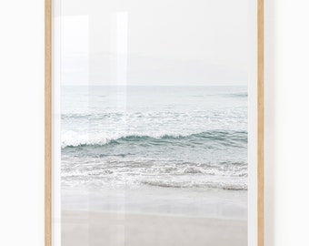 Beach Printable Art Digital Download, Neutral Print, Ocean Waves Photography, Pastel Beach Wall Art, Minimalist Coastal Print, Muted Beach