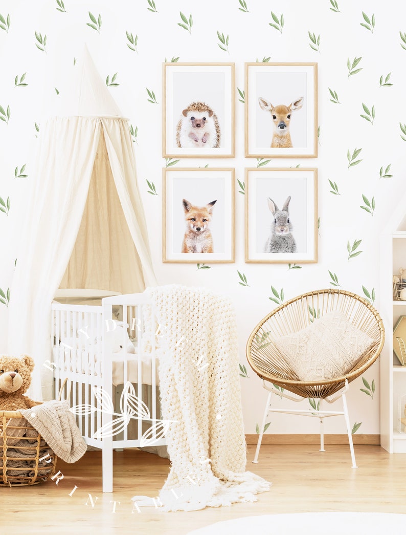 Printable Neutral Nursery Art Woodland Set of 4 Nursery Etsy