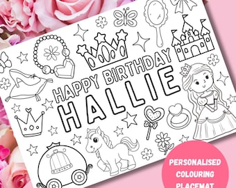 Personalisierte Geburtstag Färbung Tischset Printable | Geschlechtsneutral | Geburtstag Ausmalseiten Partys | Party | Prinzessin | Disney | Einhorn