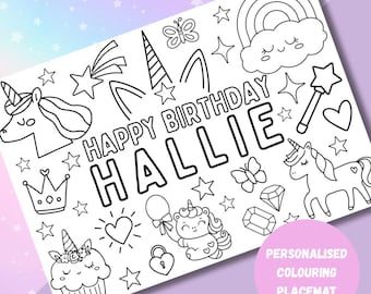 Personalisierte Geburtstag Färbung Tischset Printable | Spielzeug | Geburtstag Ausmalseiten Partys | Party | Einhorn | Mythisches | Magisch