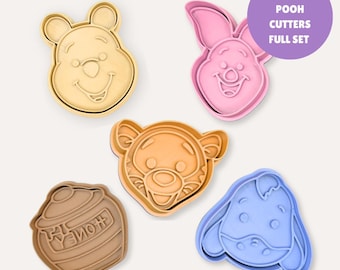 Winnie The Pooh Cookie Cutters and Insert | Press | Fondant | Playdoh | Set | Piglet Eeyore Tigger Pooh Honey Pot