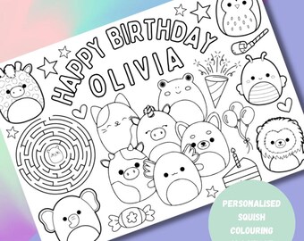 Squish Färbung Platzdeckchen Printable | Kawaii | Netter Japaner | Färbung Party | Feste | Andenken | Stofftier