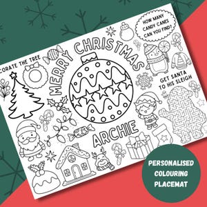 Jogo americano para colorir de Natal personalizado para imprimir | Gênero neutro | Festa de Natal | Pai Natal | Café da manhã no Polo Norte | Papai Noel |
