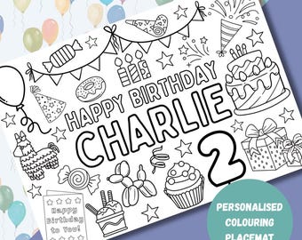 Personalisierte Geburtstag Färbung Tischset Printable | Geschlechtsneutral | Geburtstag Ausmalseiten Parties | Feste | Andenken | Party-Tasche