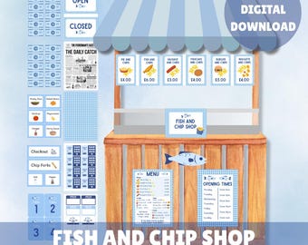 Fish and Chip Shop Dramatisches Rollenspiel-Set | digital | Herunterladen | druckbar
