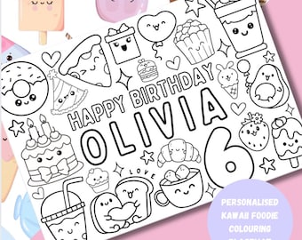 Personalisierte Tischset zum Ausdrucken | Kawaii Naschkatze | Netter Japaner | Färbung Party | Feste | Andenken | Quallenkatze | Stofftier