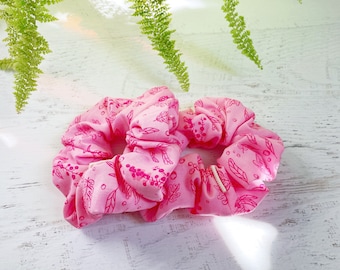 Pink Floral Scrunchie, Pink Scrunchy, Handmade Hair Accessory, Large Scrunchie, Fabric Hair Tie, Gift for Her