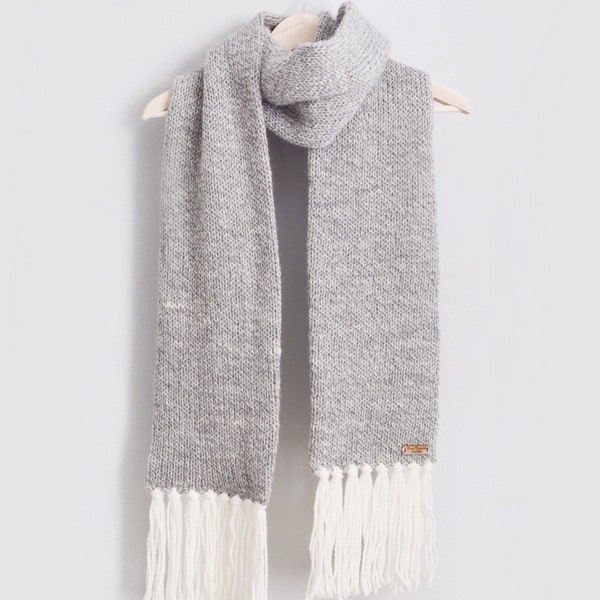 Knitted Scarf // Gray Knitted Fringe Scarf // Gray Marled Scarf // Knit Fringe Scarf // Neutral Knitted Scarf // Wool Scarf // Natural Scarf