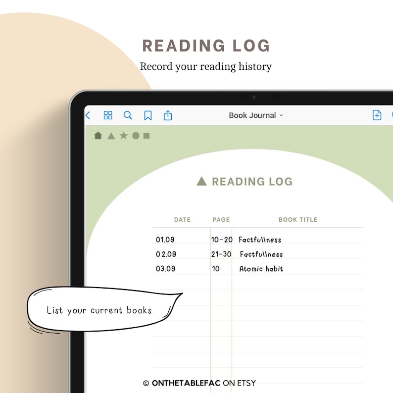 Digital Reading Journal Book log tracker for Goodnotes image 7