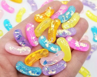 Jelly Bean Hot Dog Translucent Mixed Colours Fake Food Resin Cabochon Decoden Slime Charms Beads Embellishment