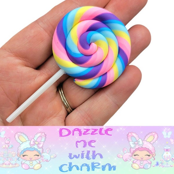 Big Fake lollipop rainbow swirl polymer clay fake candy dessert sweets decoden phone case decor supply decoden food cabochon