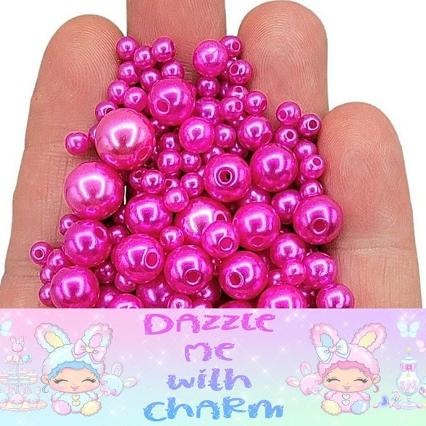 10g Dark rose hot pink pearl beads in a variety of sizes