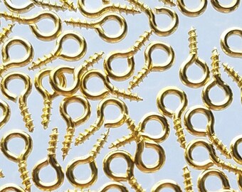 200 Screw Eye Bails 8mm x 4mm Iron Silver or Gold Tone Bail Screws TS343
