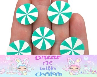 20pcs GREEN PEPPERMINT large polymer clay mint candy slices embellishment *Not Edible*