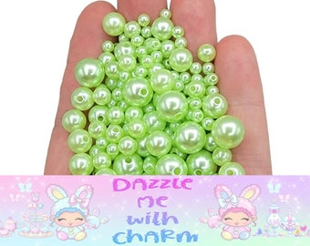 10g Pastel green pearl beads in a mix of sizes for crafting and jewelry making