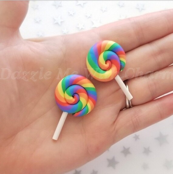 10 Lollipop Rainbow Candy Polymer Clay Embellishment DIY Crafts Phone Case Decor