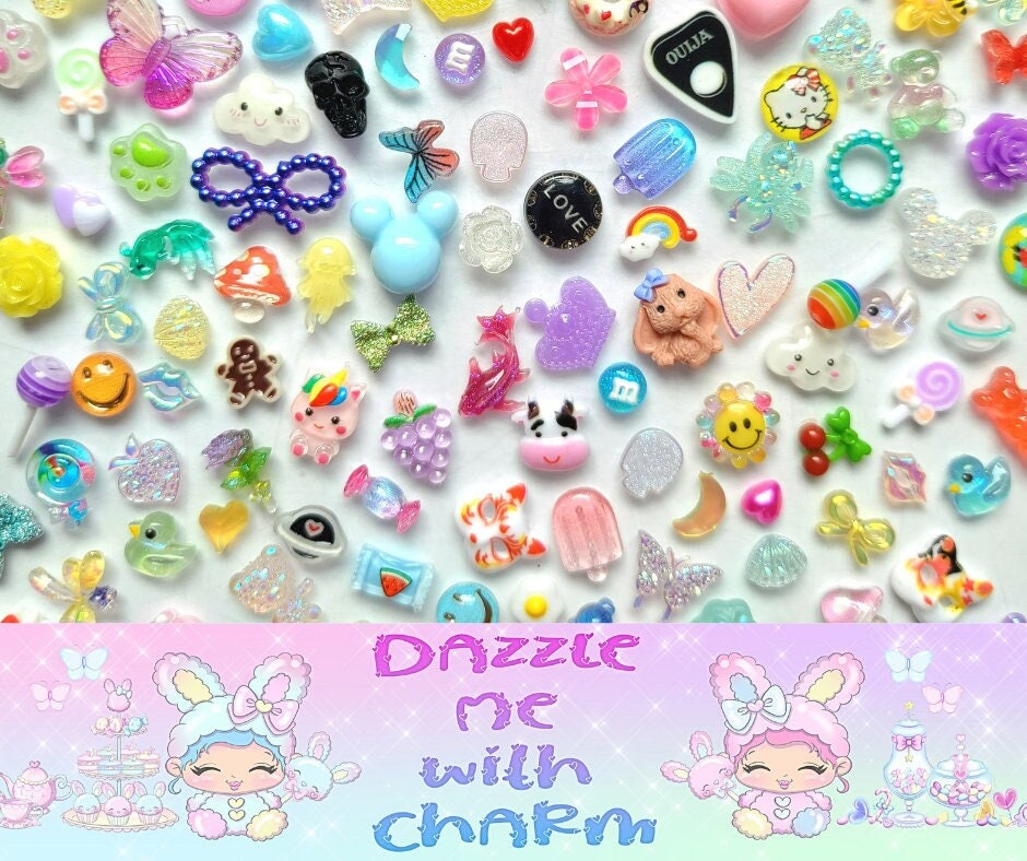 50pcs Selected Decoden Doodads DIY Crafting Embellishments Resin Flat Backs Charms Jewery Cards Making Kit/Set Slime Charms Bath Bombs Cabochons
