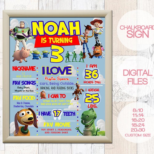Toy Story Birthday Poster Digital First Birthday Poster Birthday Sign Toy Story Chalkboard Poster