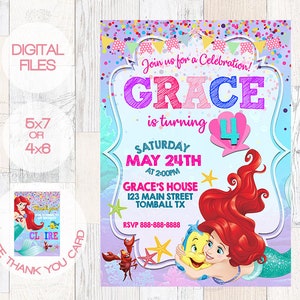 The Little Mermaid invitation - Princess Ariel Invite - Little Mermaid Birthday Invitation- Princess Ariel- free thank you card