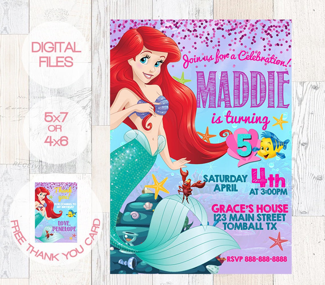 The Little Mermaid Invitation Princess Ariel Invite Little Etsy