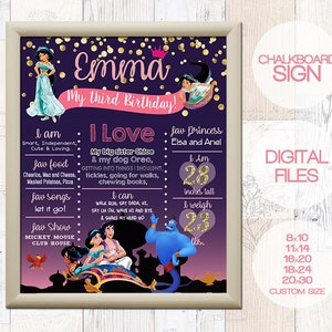 Princess Jasmine Birthday Chalkboard Poster - Jasmine Birthday Chalkboard - Aladdin  Birthday Sign