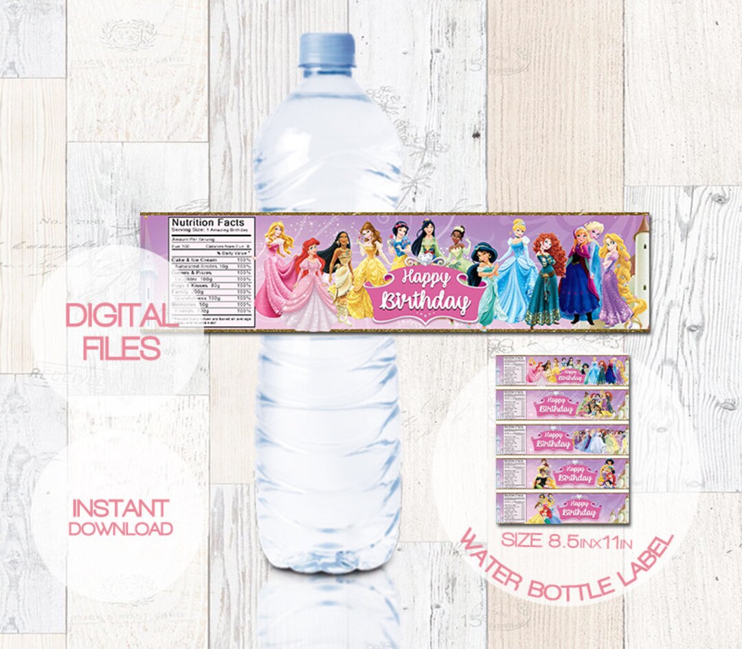 Princess Water Bottle Labels Princess Party Label Princess Wrappers ...