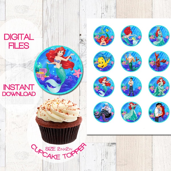 Little Mermaid Cupcake Topper - Princess Ariel party supplies -Little Mermaid party favors - Cupcake Topper -Little Mermaid