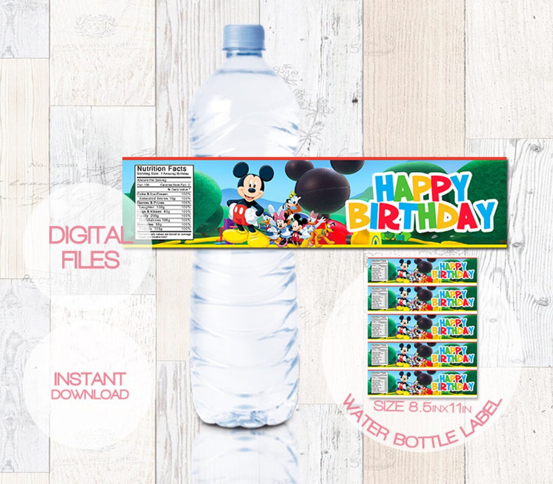 Mickey Mouse Water Bottle Labels Mickey Mouse Party Label Mickey Mouse ...