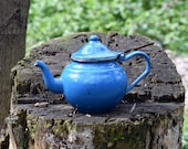 Vintage kettle, Tea kettle, Small enamel teapot, Enamel stove top, Vintage enamel kettle, Blue kettle, Camping kettle, Lovely kitchen style