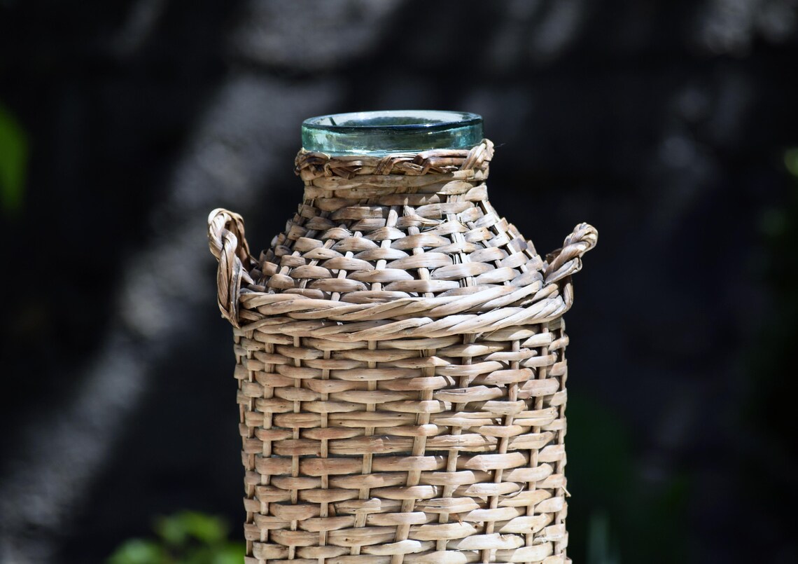 Vintage Wicker Bottle Wrapped Bottle Old Wine Pot Water Etsy