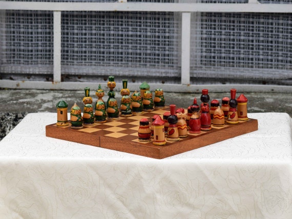 Chess Table Backgammon Set Vintage Antique Style Game Stand Tabletop Storage New