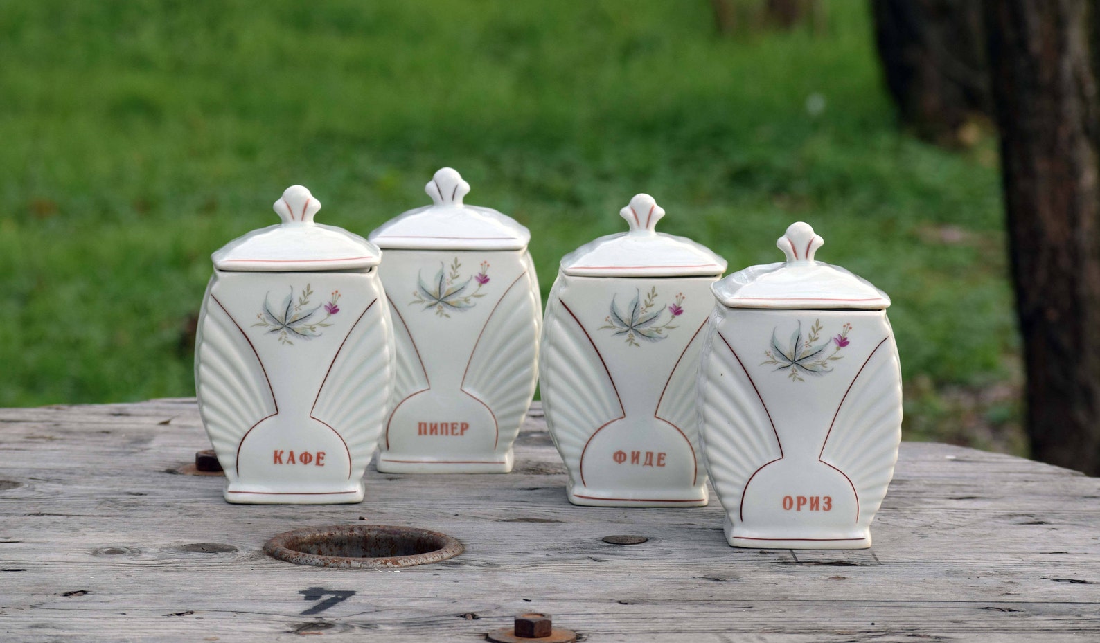 Set of 4 Vintage Porcelain Floral Spice Jars With Lid Vintage Etsy