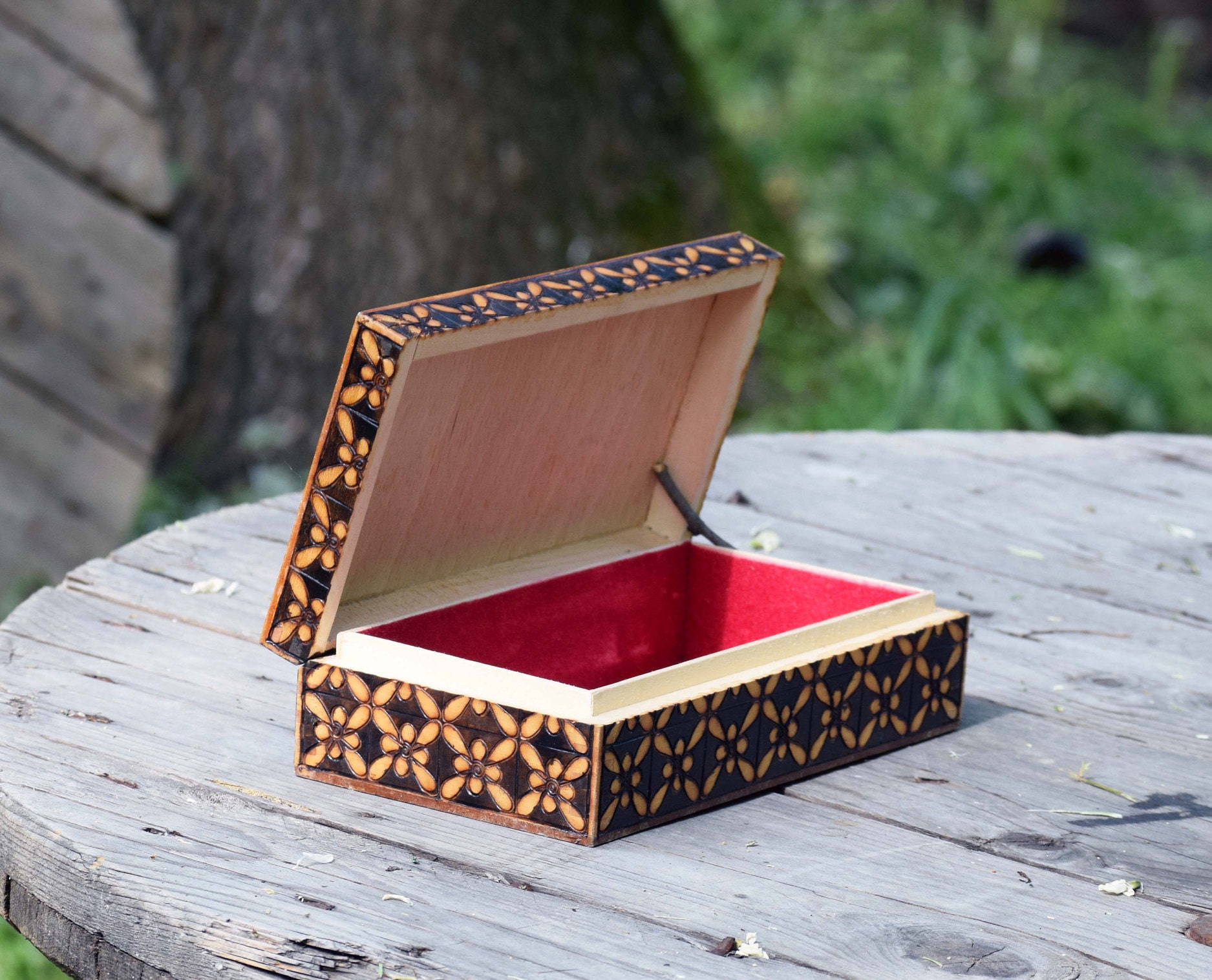 Jewelry box Vintage wooden box Souvenir box Hand engraved Etsy