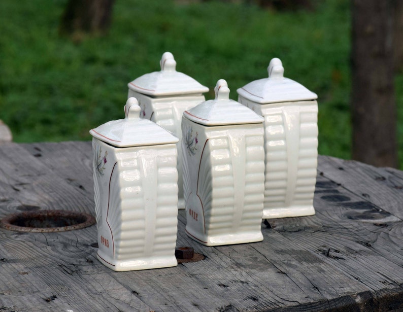 Set of 4 Vintage Porcelain Floral Spice Jars With Lid Vintage Etsy
