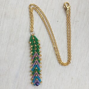 Peacock Feather Necklace, feather pendant, peacock pendant, beaded necklace, long feather necklace image 3