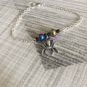 Simple silver spider halloween bracelet, gothic spider costume jewellery, halloween jewellery gift for sister, layering bracelet. image 9