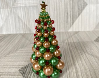Mini beaded Christmas Tree table decoration, Traditional Christmas tree decoration, small Christmas tree decoration, beaded Christmas tree.