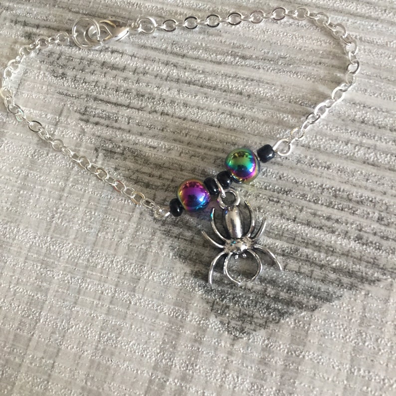 Simple silver spider halloween bracelet, gothic spider costume jewellery, halloween jewellery gift for sister, layering bracelet. image 5