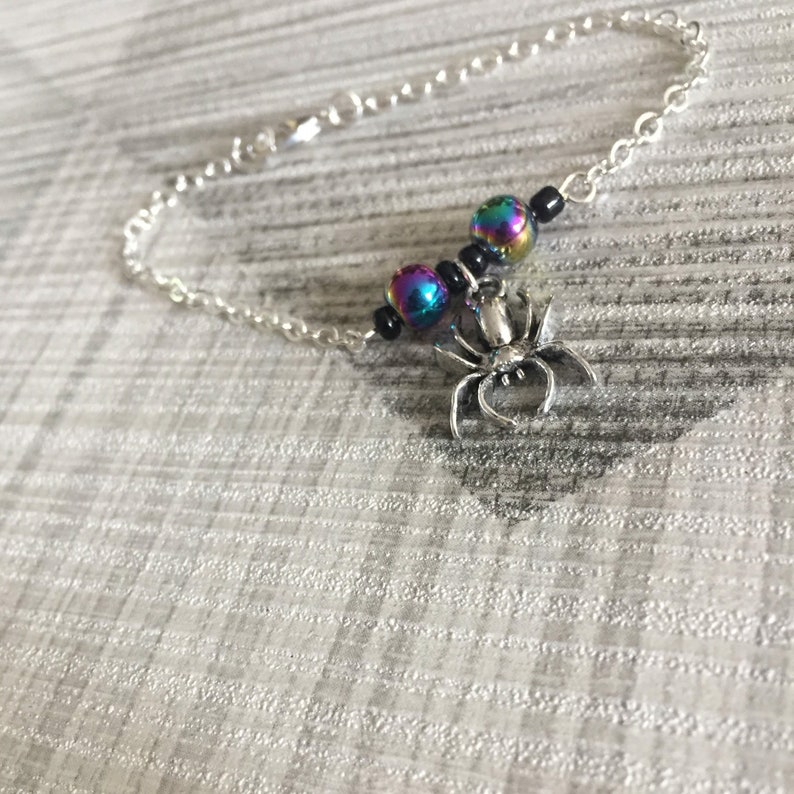 Simple silver spider halloween bracelet, gothic spider costume jewellery, halloween jewellery gift for sister, layering bracelet. image 4
