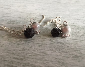 Black and white earrings, silver drop earrings, miracle bead earrings, frosted bead earrings, formal earrings, statement earrings