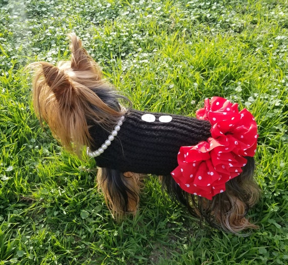 Little Black Dress,Dog sweater, hand knitted, Holiday sweater, yorkie, puppy, small dog, warm pet sweater, Christmas dog sweater