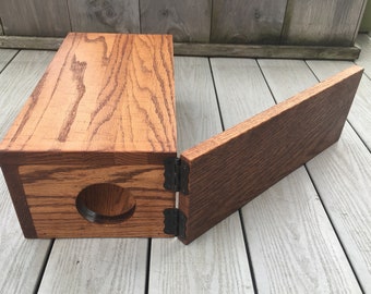 Custom made solid oak computer cable management box. Contact me for custom sizes, access holes, stain colors. For cables, wires, and cords.