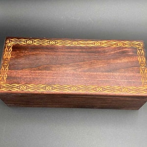 Made to order handmade solid pine box with engraved border. Jewelry box, keepsake box.