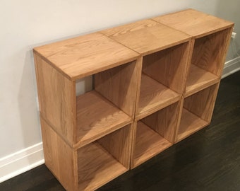 Set of 6 custom made solid oak storage binss. Contact me for custom sizes, quantities, stains, finishes, etc.