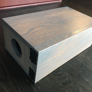 Custom cord, wire, and cable organizer box with access hole. Contact me for custom sizes, stains, size/location of access holes.