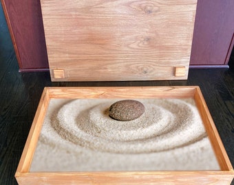 Custom made solid Zen garden box with lid. Contact me for custom sizes, stain colors. For mindfulness, meditation and calm.
