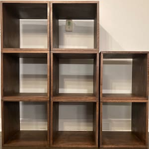 Set of 8 solid oak custom handmade storage bins. Contact me for custom sizes, stain colors, quantities, finishes and more. Prices vary.