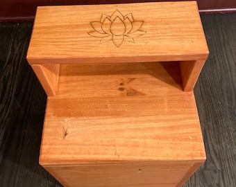 Custom made engraved altar with storage space and pullout tray. Contact me for personalized engravings, custom sizes, stains.