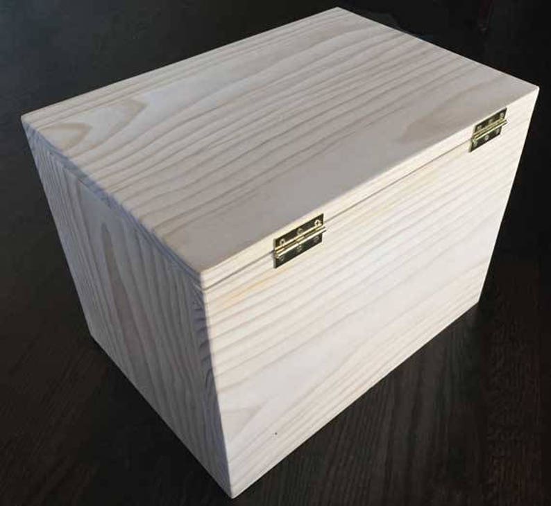 Custom made unfinished pine box with hinged lid. Free Etsy